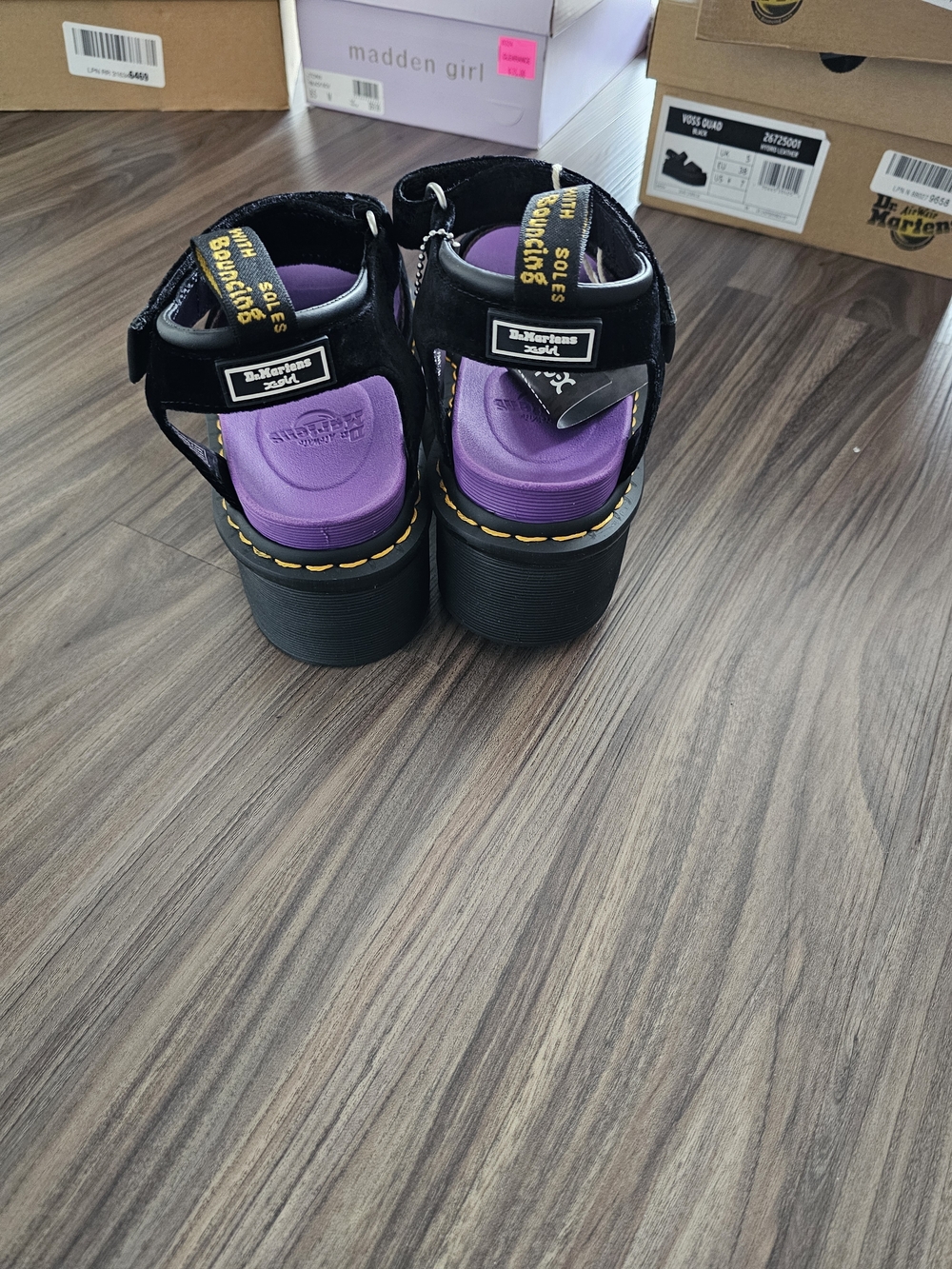 Dr. Martens Strap Sandal X-Girl Black Velvet Sandals with Purple Footbed UK5/US7 - Picture 4 of 6